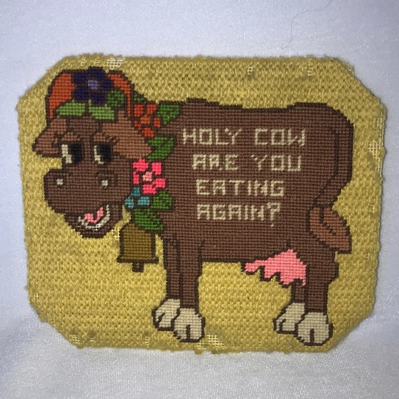 Vintage Other - Vintage Needlepoint fridge magnet Holy Cow Are You Eating Again